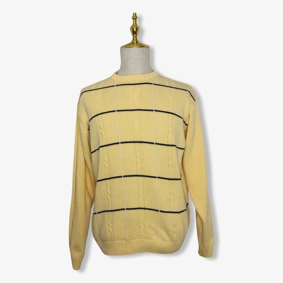 Bill Blass Men’s Sweater XL Cable Knit Crew Neck Striped - Picture 1 of 8